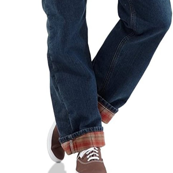 CARHARTT Women's Relaxed Fit Straight Leg Red Plaid Flannel Lined Jeans 8 - Picture 2 of 8